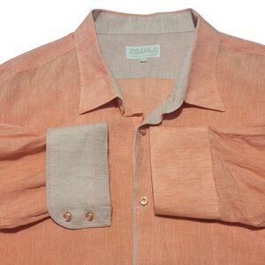 Inserch Men‎ 5XL 100% Linen Tunic Orange Pocket Contrast Inside Cuff Roll Tab